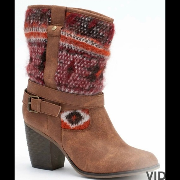 Candies Womens Mid Calf Brown Boots Tribal Pattern size 8 medium - Picture 1 of 8